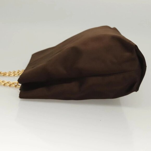 PRADA Chain Tote Bag Satin Brown Gold Auth 127862 - Picture 6 of 16